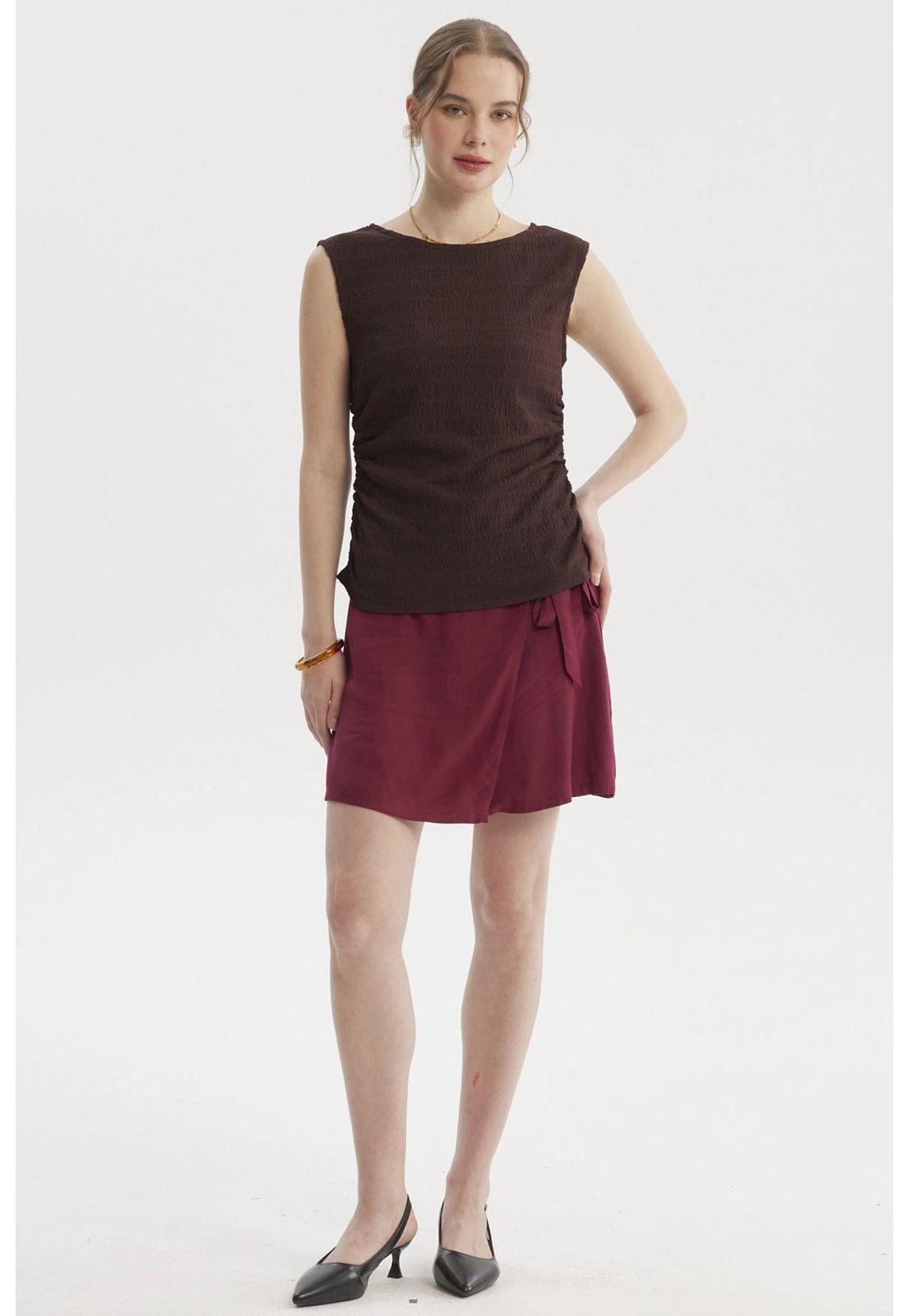 Polera Mujer Bote Drapeada Café Oscuro-3