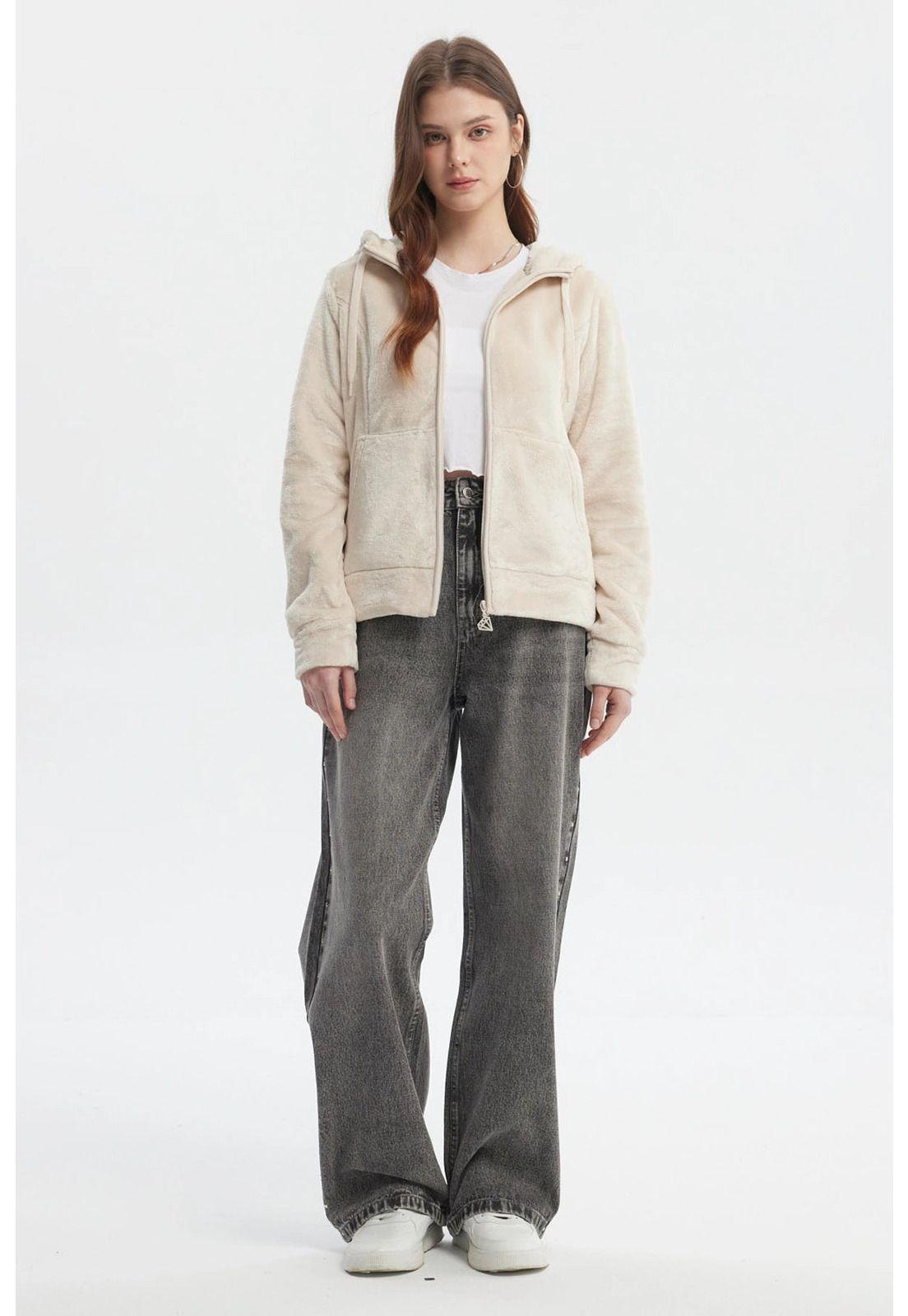 Polar Mujer Abierto Plush Beige Claro-3