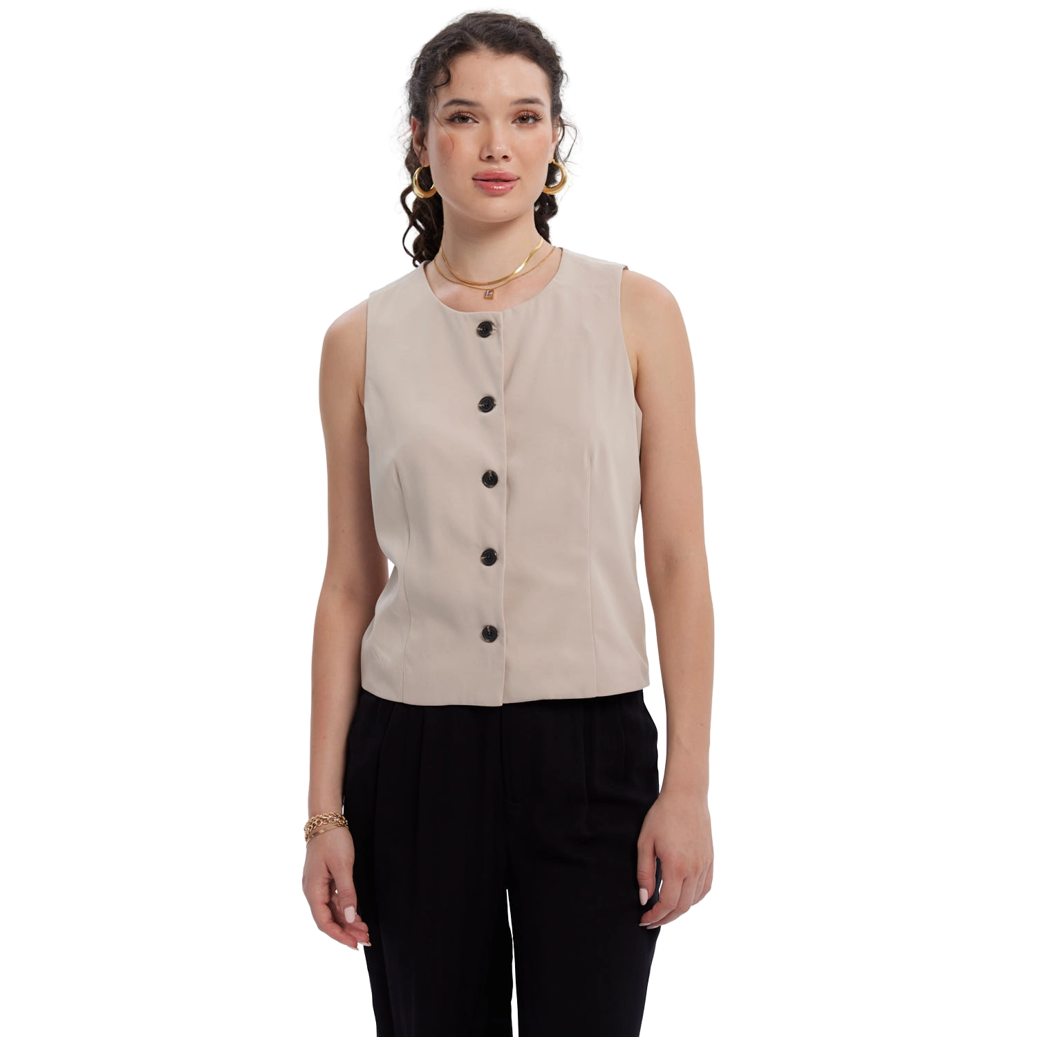 Blazer Mujer Abotonado Beige-1