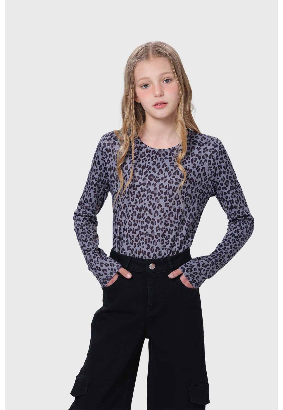 Polera Niña Animal Print Gris-0