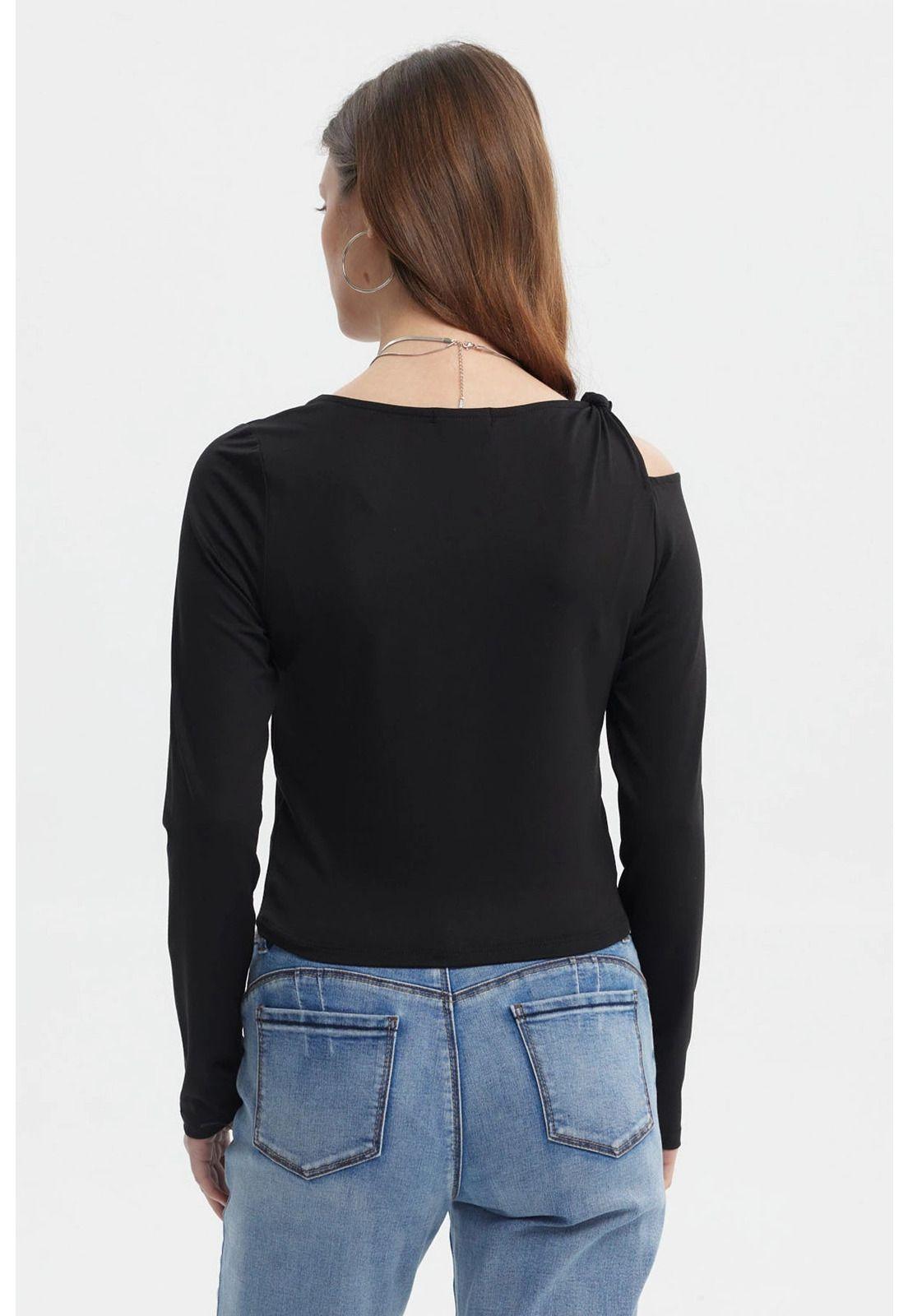 Polera Mujer Nudo Hombro Negro-2