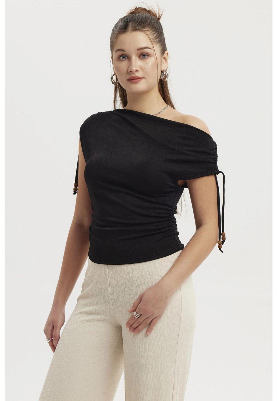 Polera Mujer Ajustado Nudo Negro-1