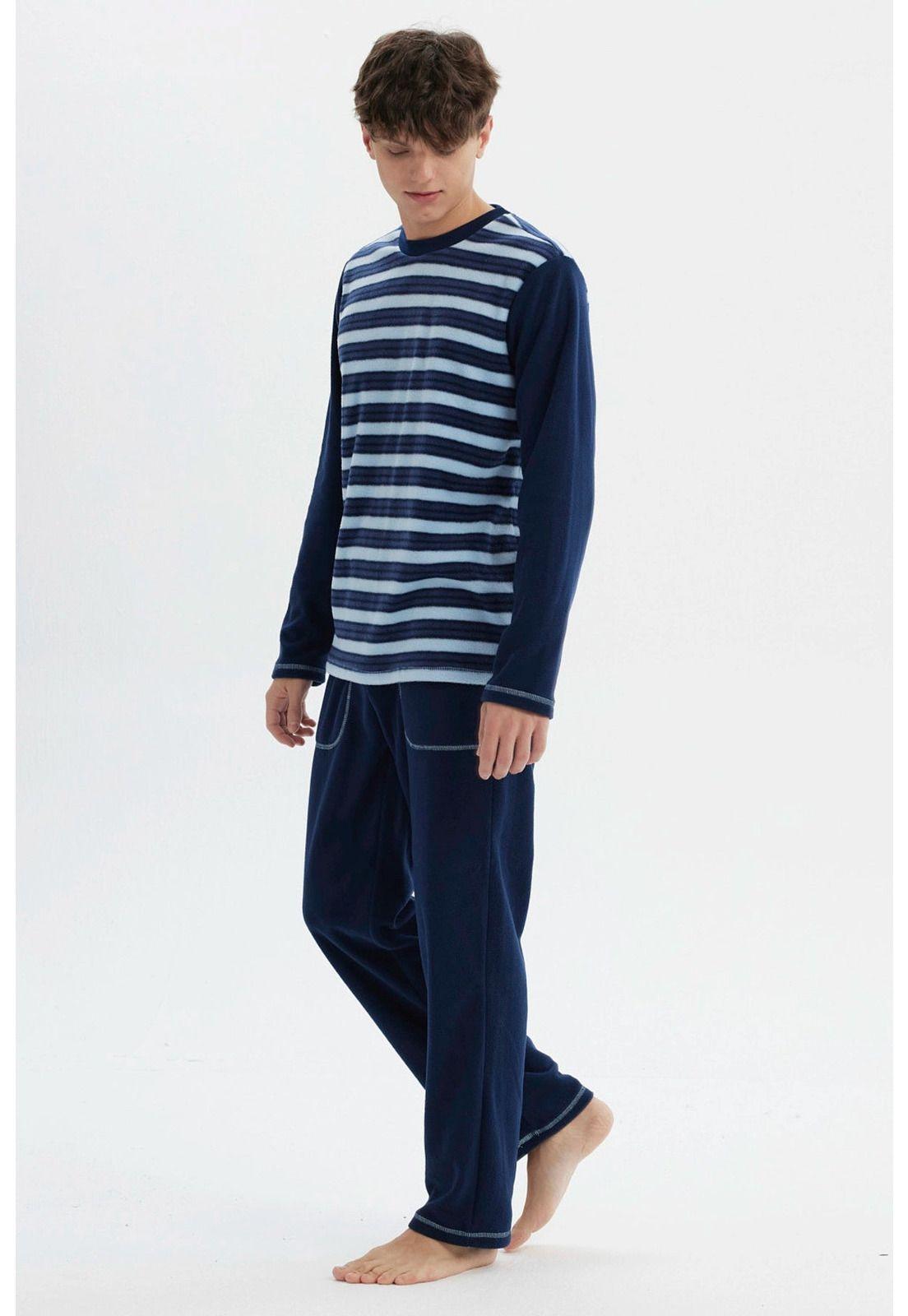 Pijama Hombre Pijama Polera Y Pantalón Azul - ll-2