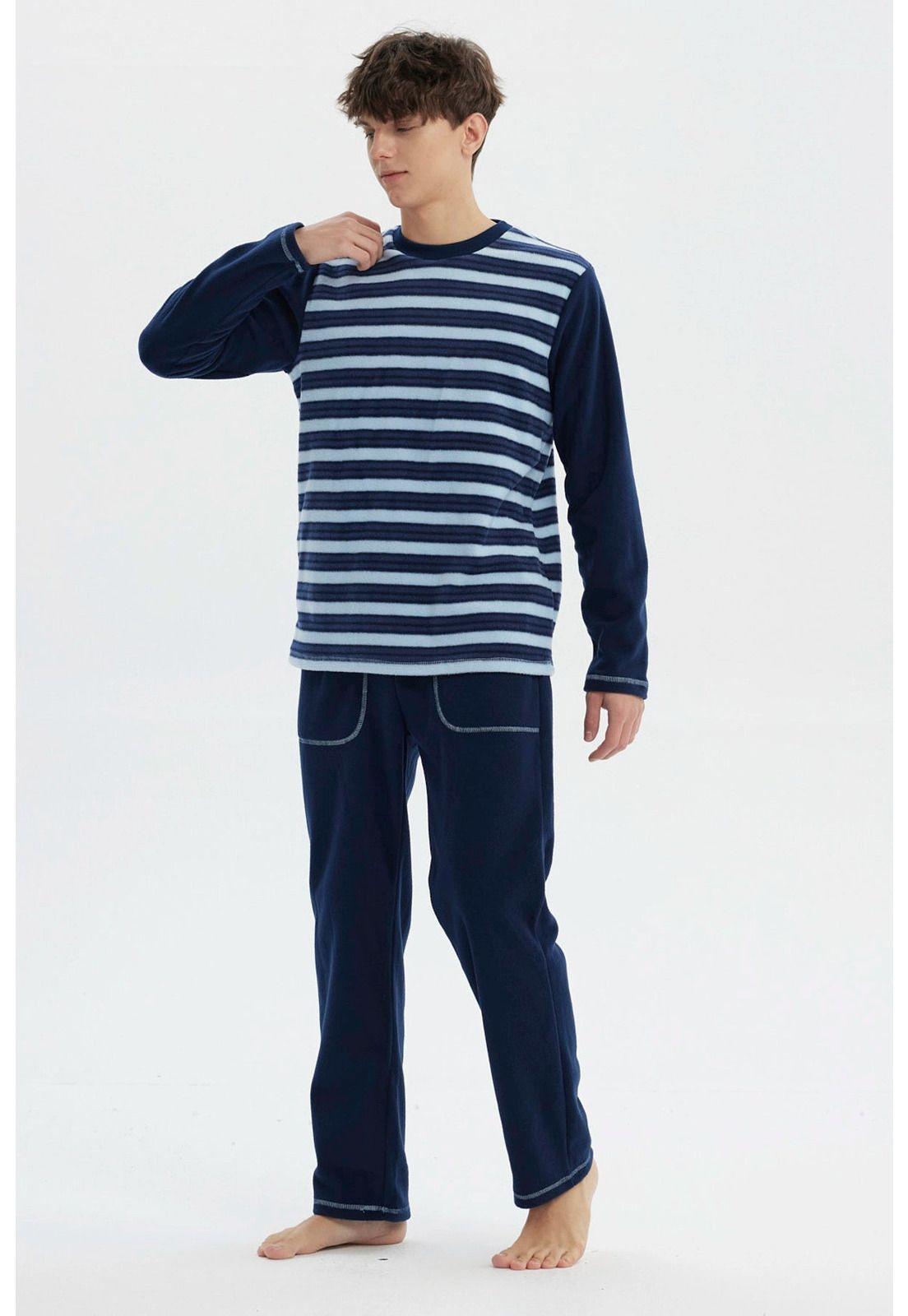 Pijama Hombre Pijama Polera Y Pantalón Azul - ll-3