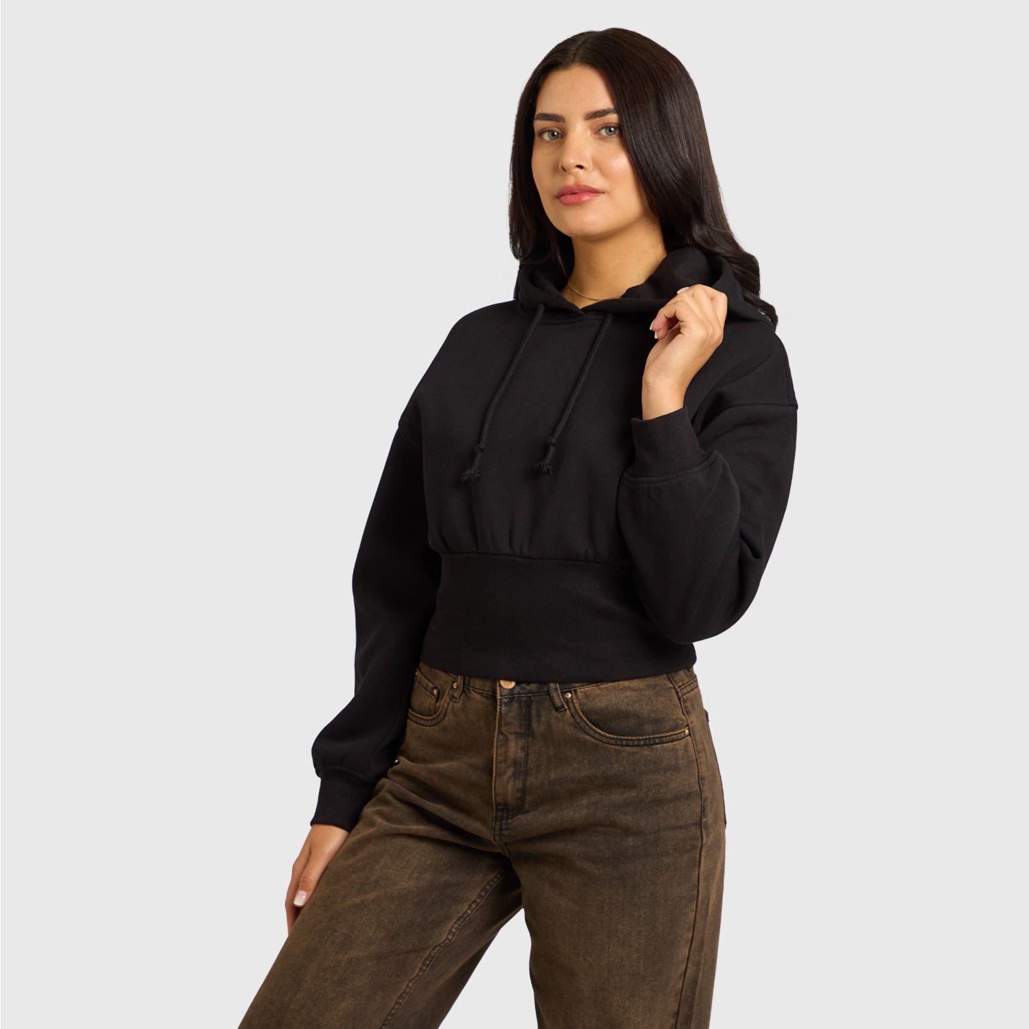 Polerón Mujer Crop Pretina Ancha Negro Fashion's Park-1