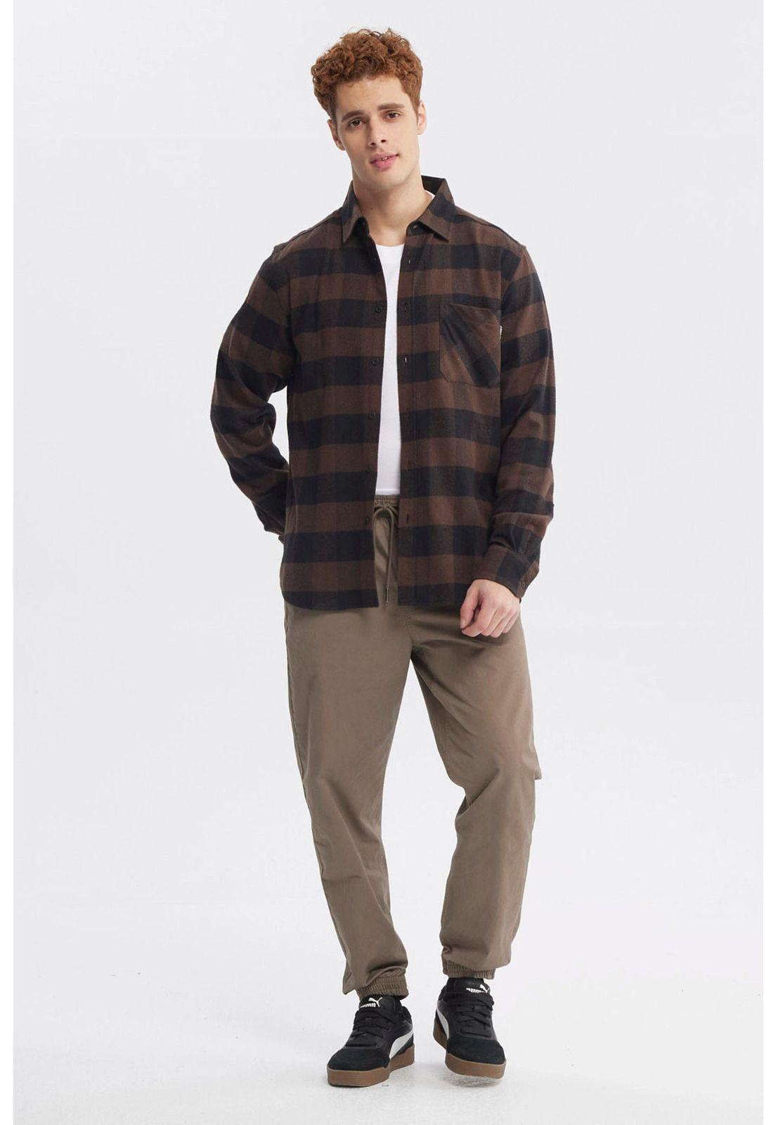 Camisa Hombre Slim Café-3