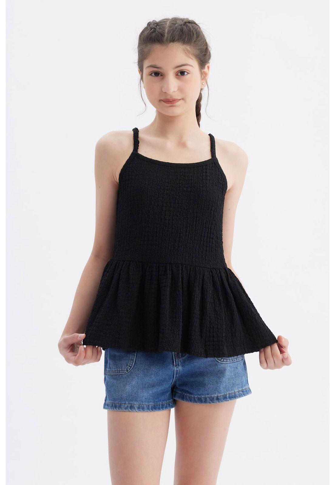 Polera Peto Niña Textura Negro-0