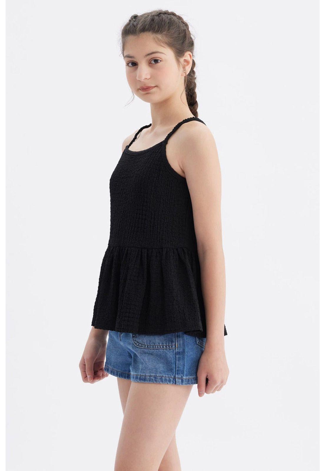 Polera Peto Niña Textura Negro-1