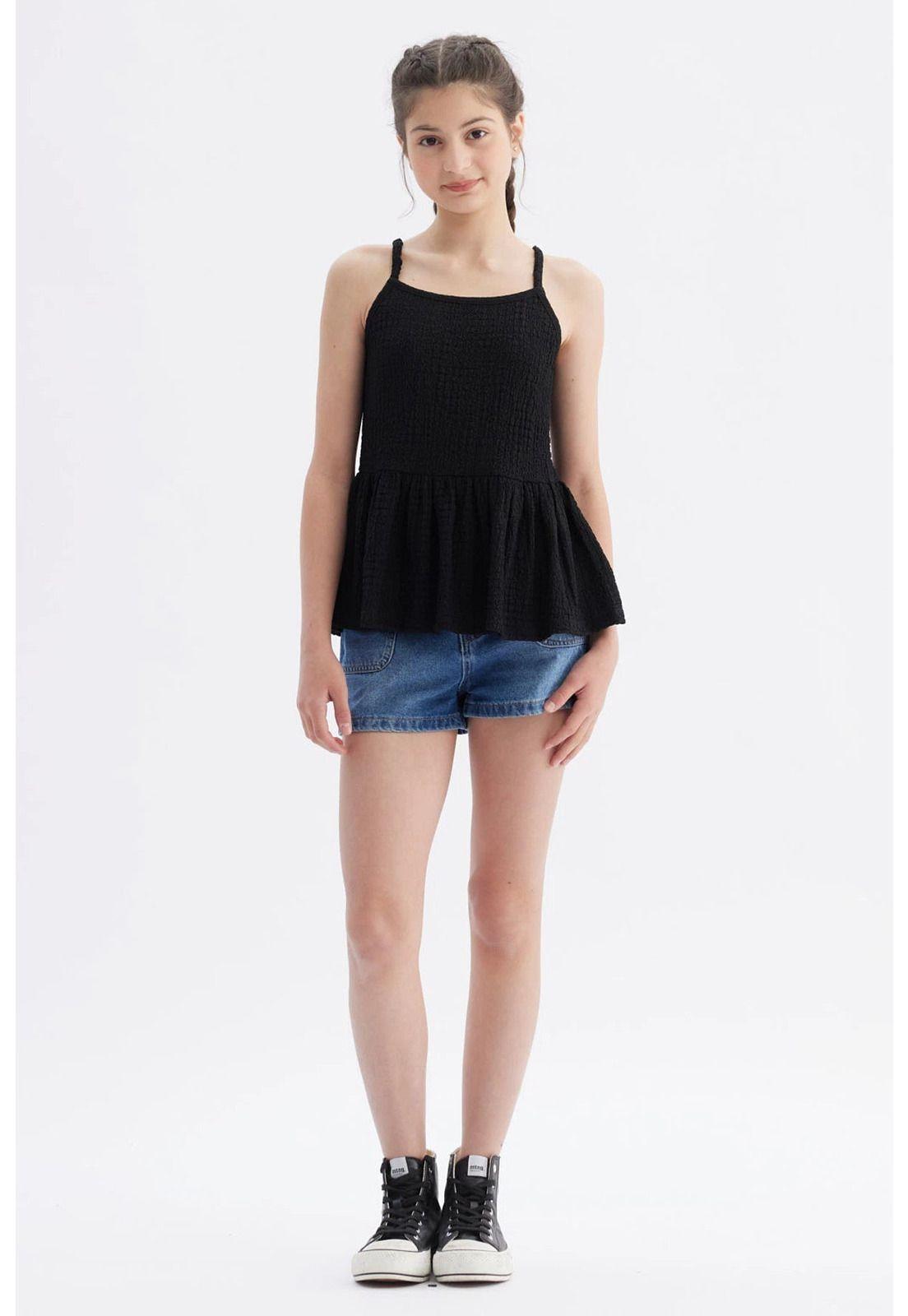 Polera Peto Niña Textura Negro-3