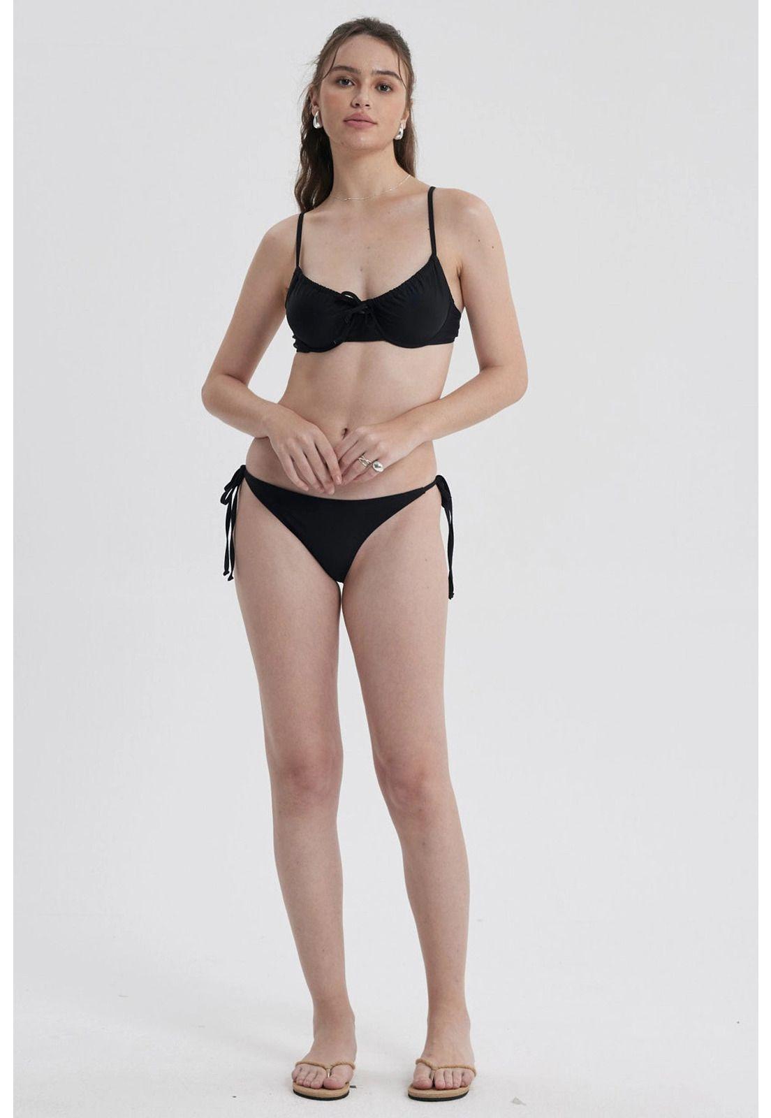 Traje De Baño Mujer Top Lazo Delantero Negro-3