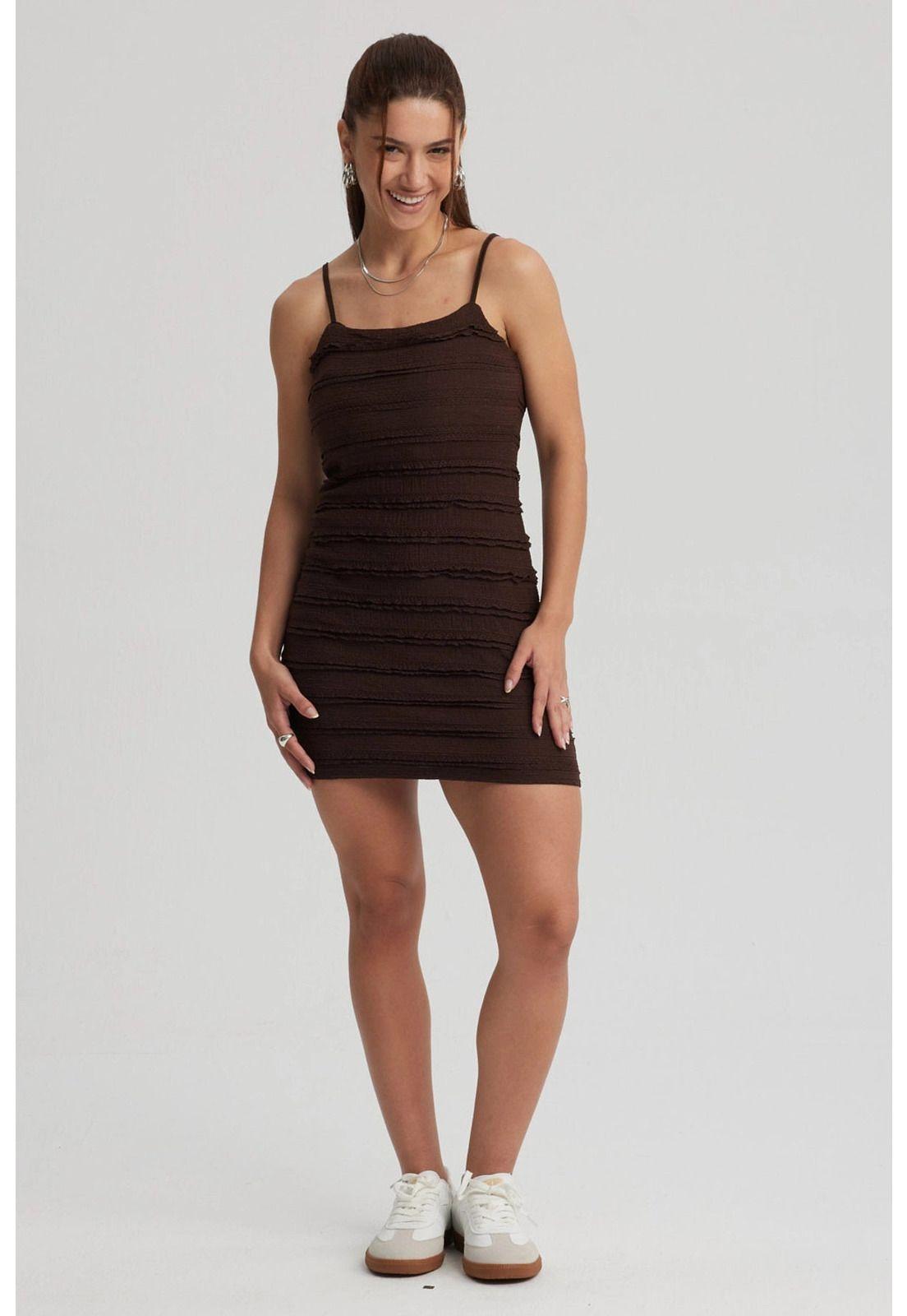 Vestido Mujer Corto Textura Café Oscuro-0