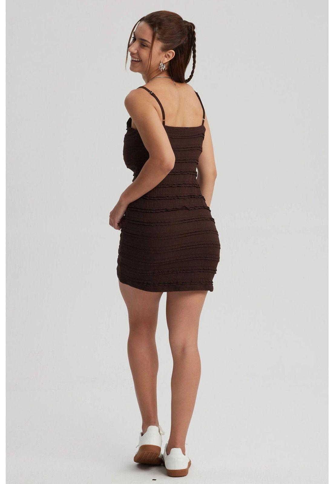 Vestido Mujer Corto Textura Café Oscuro-1