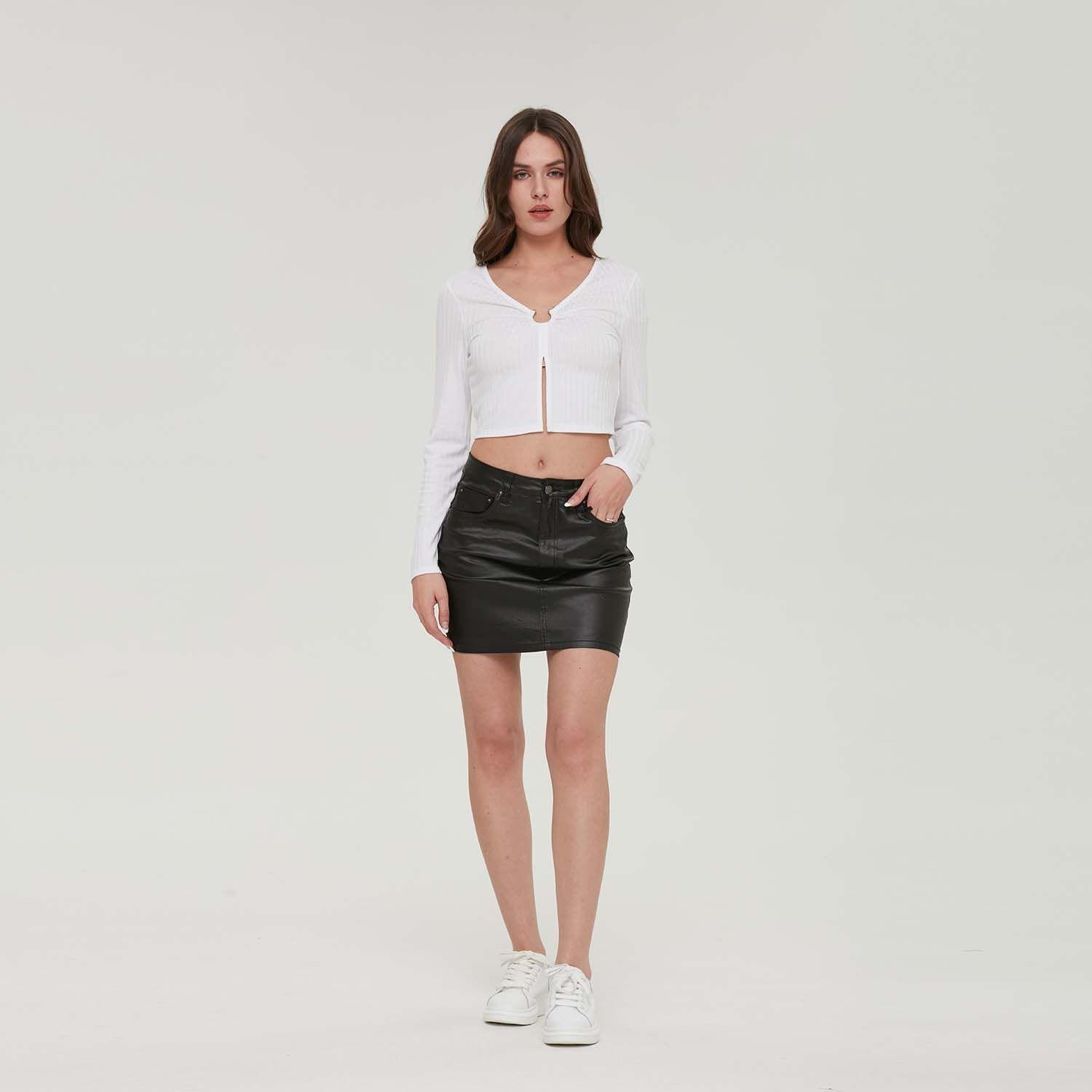 Falda Mujer Mezclilla Brillante Negro-6