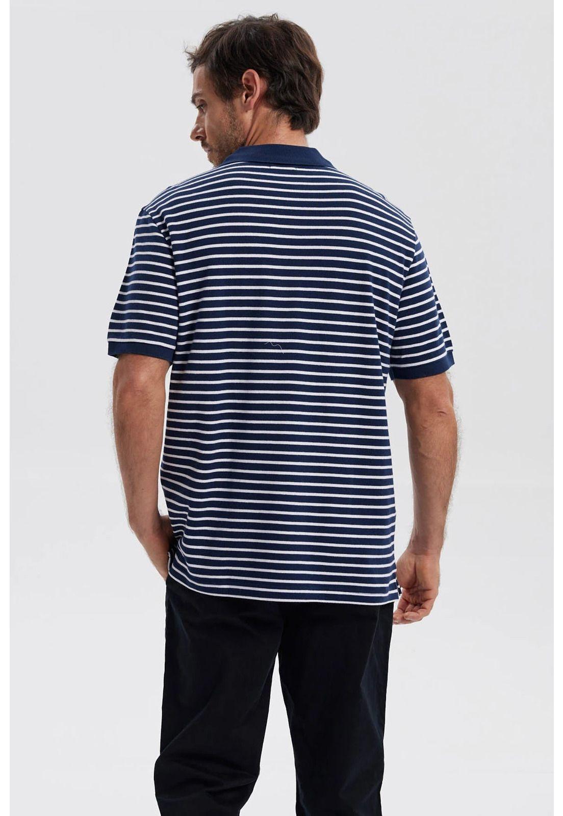 Polera Hombre Mini Rayas Azul Marino-2