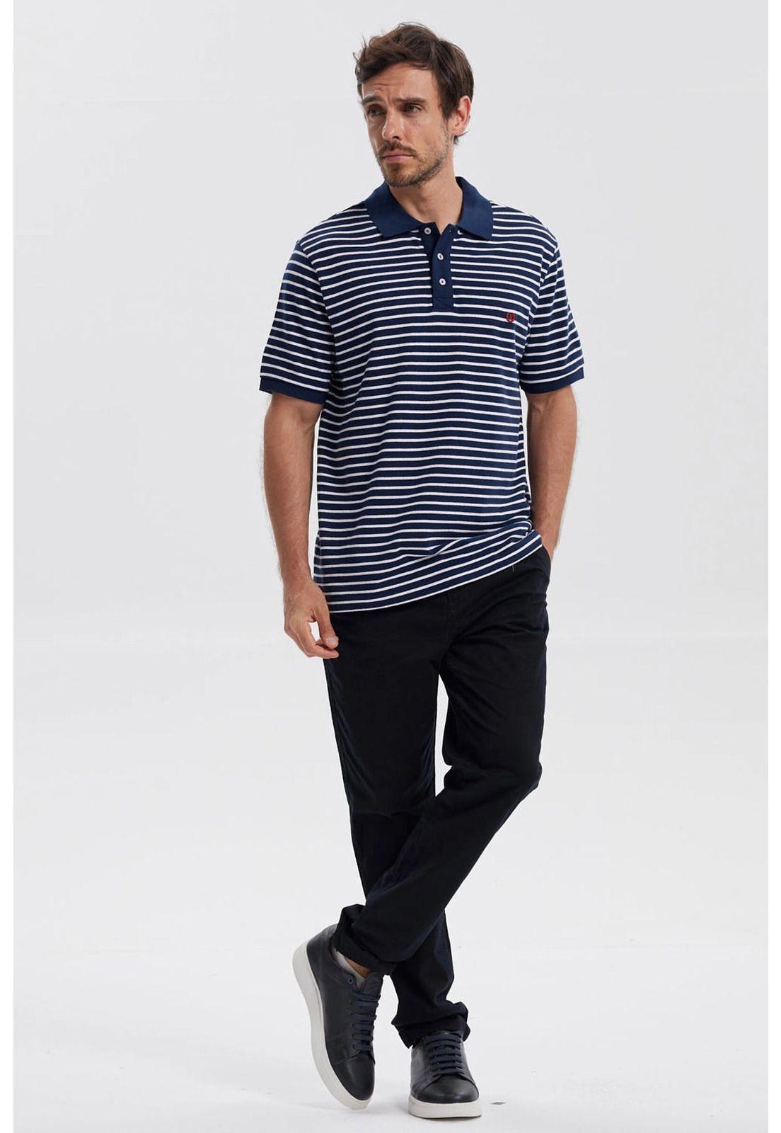 Polera Hombre Mini Rayas Azul Marino-3