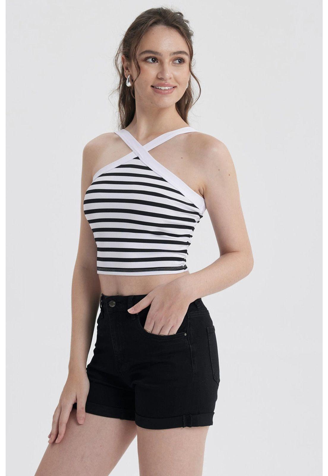 Polera Mujer Halter Cruzada Negro-0