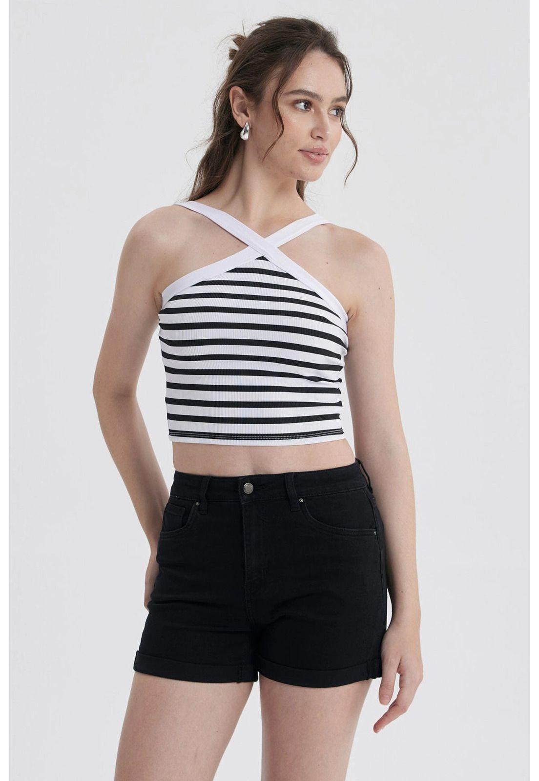Polera Mujer Halter Cruzada Negro-1