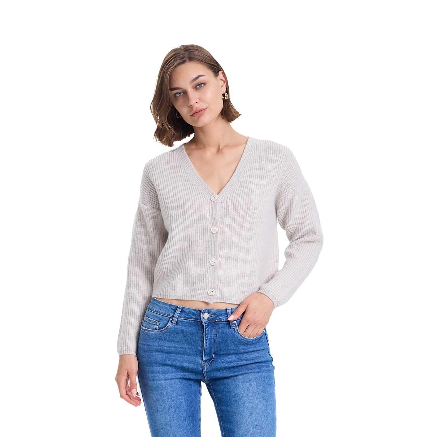 Sweater Mujer Abotonado Gris Perla Fashion's Park-0