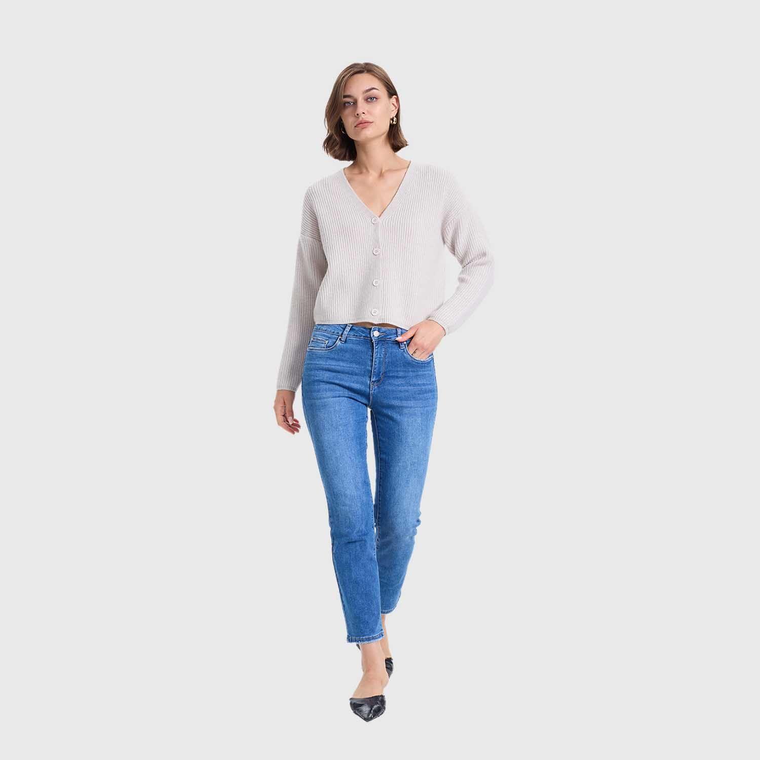 Sweater Mujer Abotonado Gris Perla Fashion's Park-3