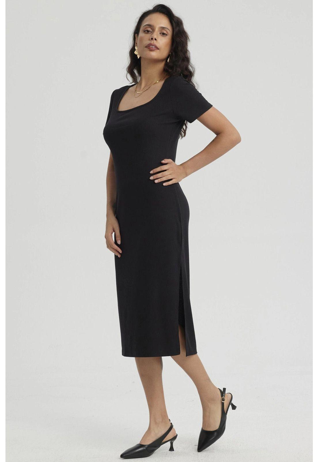 Vestido Mujer Largo Con Ojetillo Negro-0