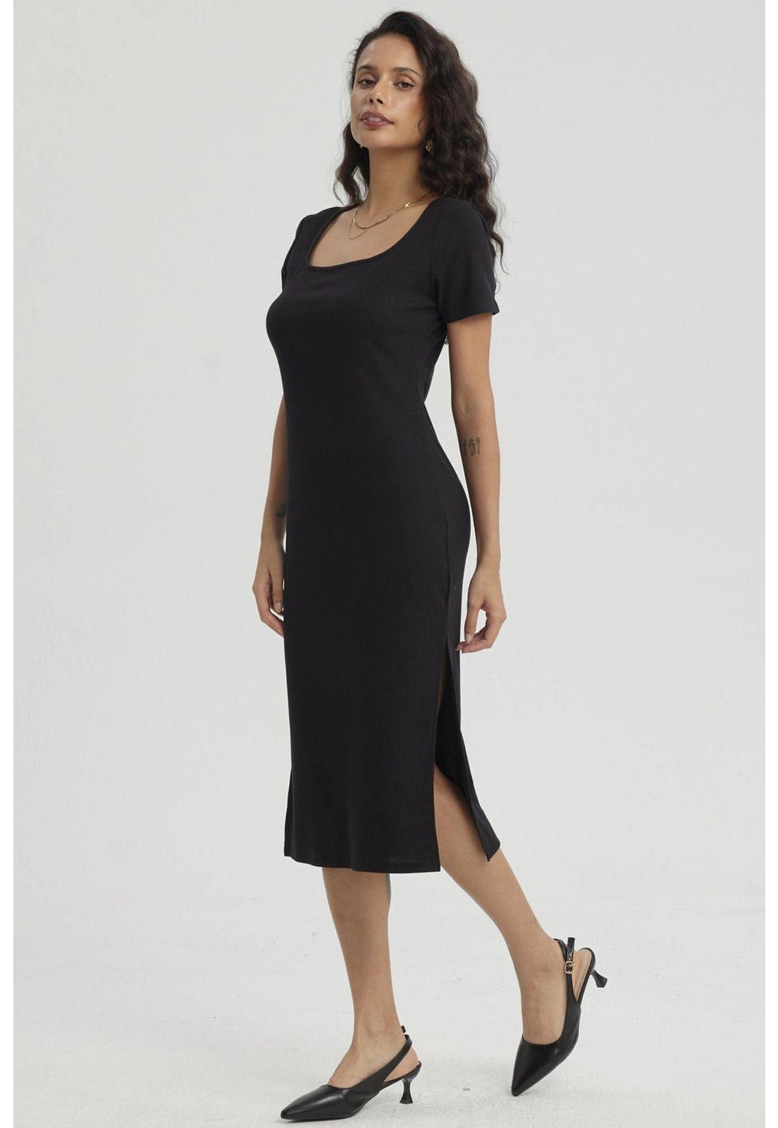 Vestido Mujer Largo Con Ojetillo Negro-2