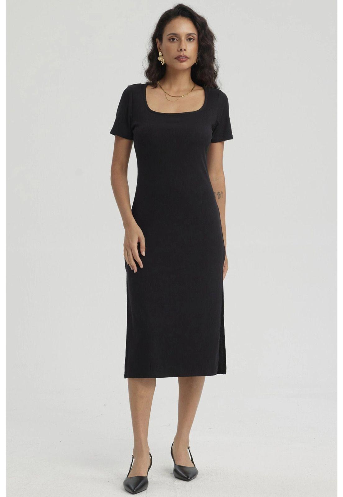 Vestido Mujer Largo Con Ojetillo Negro-3
