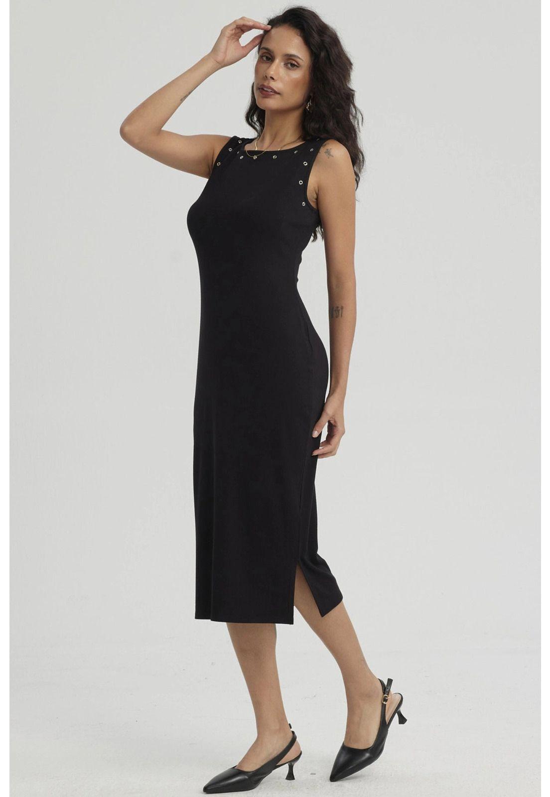 Vestido Mujer Largo Con Ojetillo Negro-5
