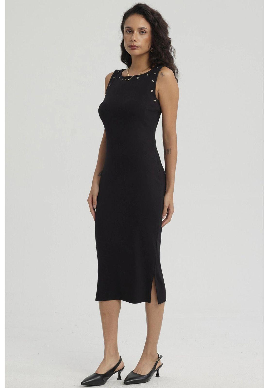 Vestido Mujer Largo Con Ojetillo Negro-7