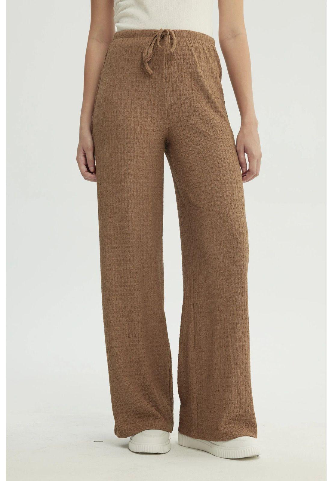 Pantalón Mujer Wide Leg Café Claro-0