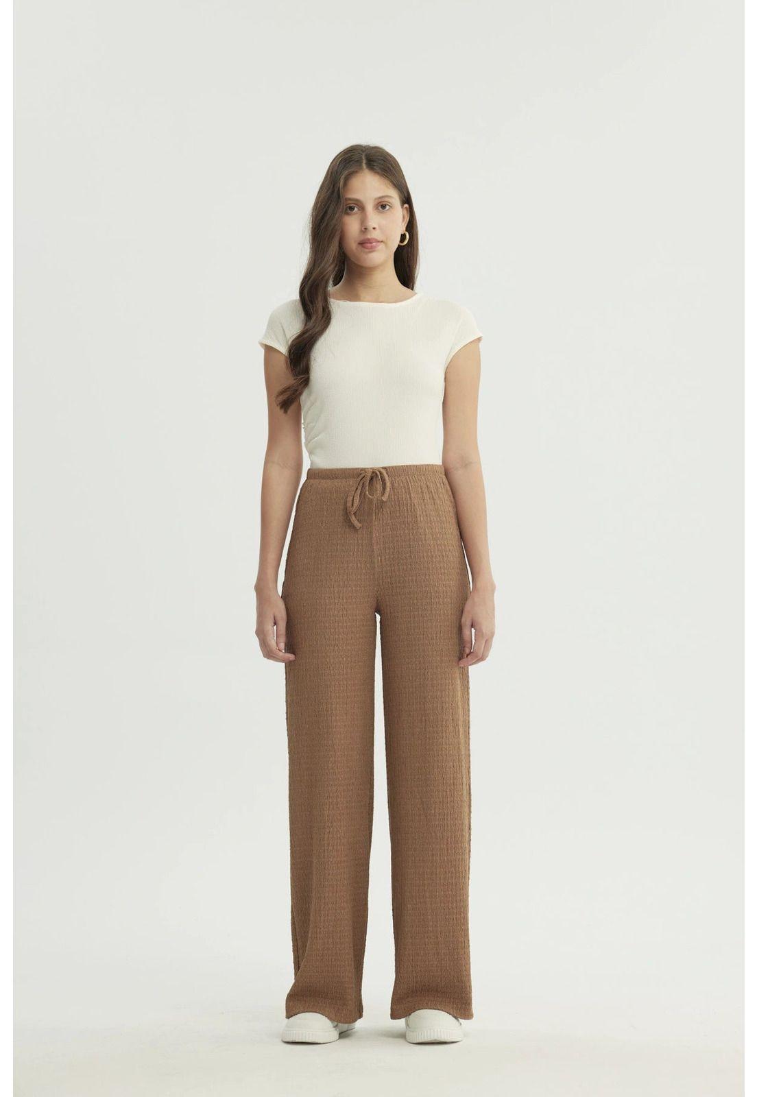 Pantalón Mujer Wide Leg Café Claro-3