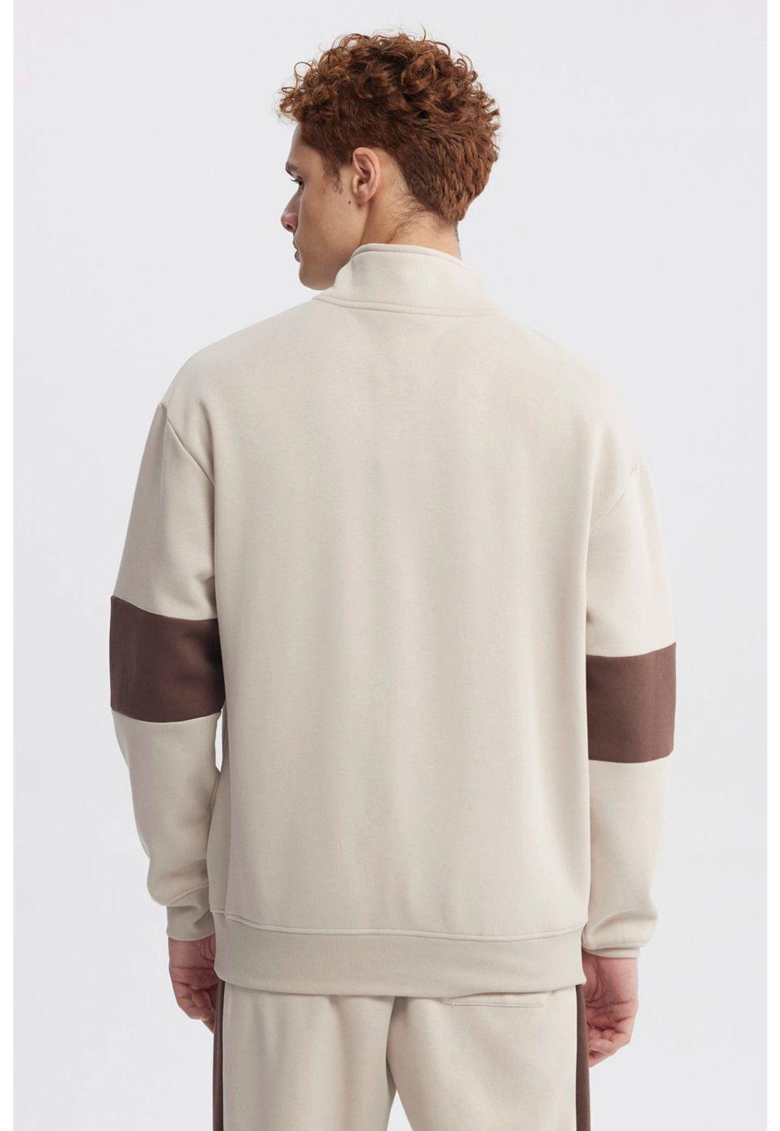 Polerón Hombre Oversize Half Zipper Beige-2