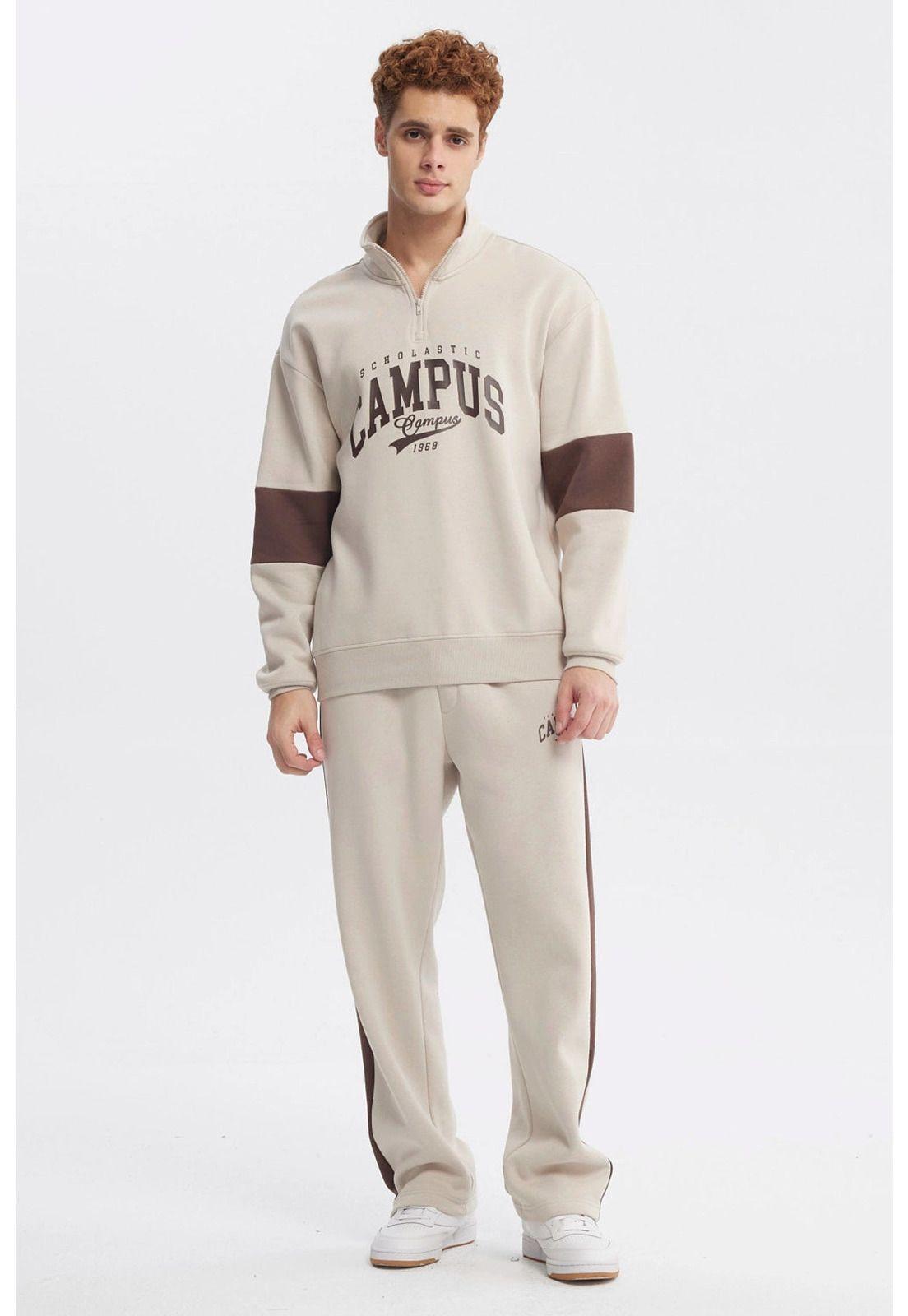 Polerón Hombre Oversize Half Zipper Beige-3