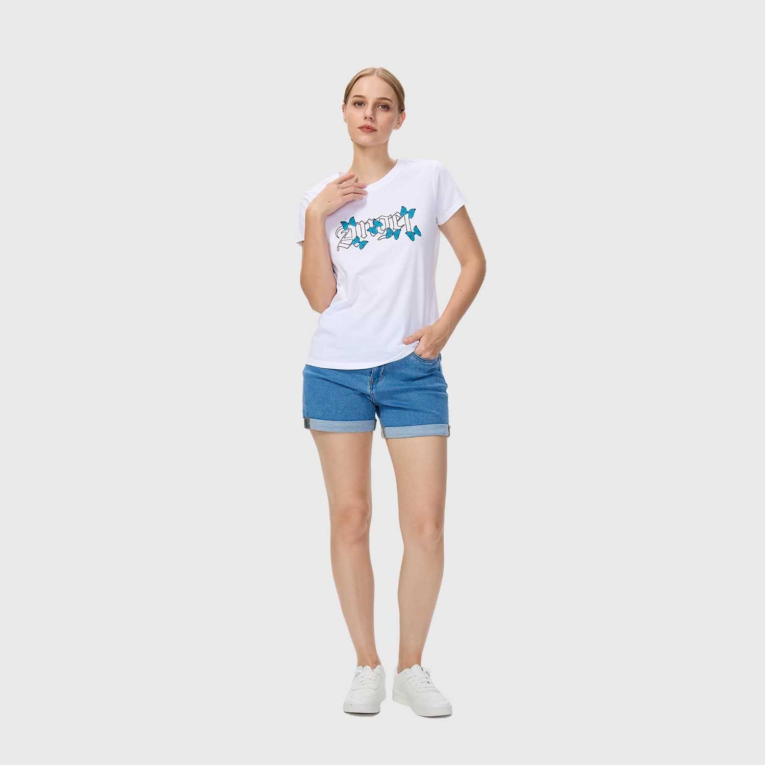Polera Mujer Básica Print Blanco / Azul Fashions Park-3