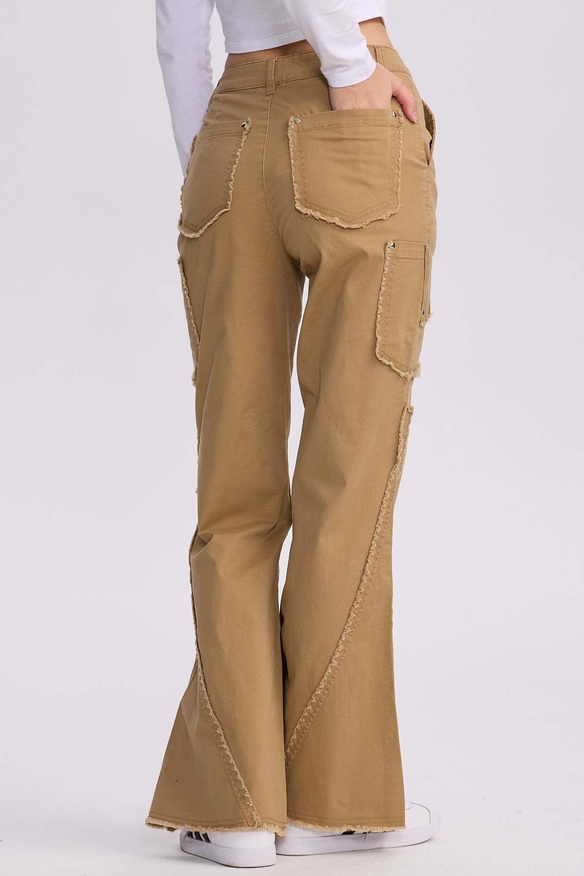 Pantalón Mujer Desflecado Camel-2