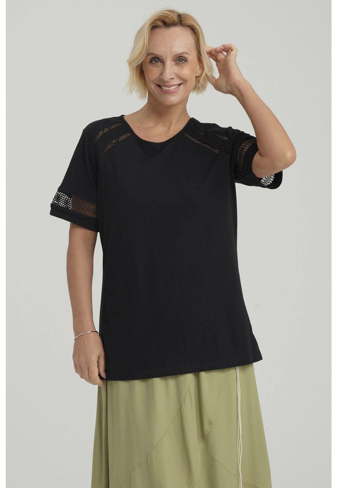 Polera Mujer Detalle Macramé Negro-4