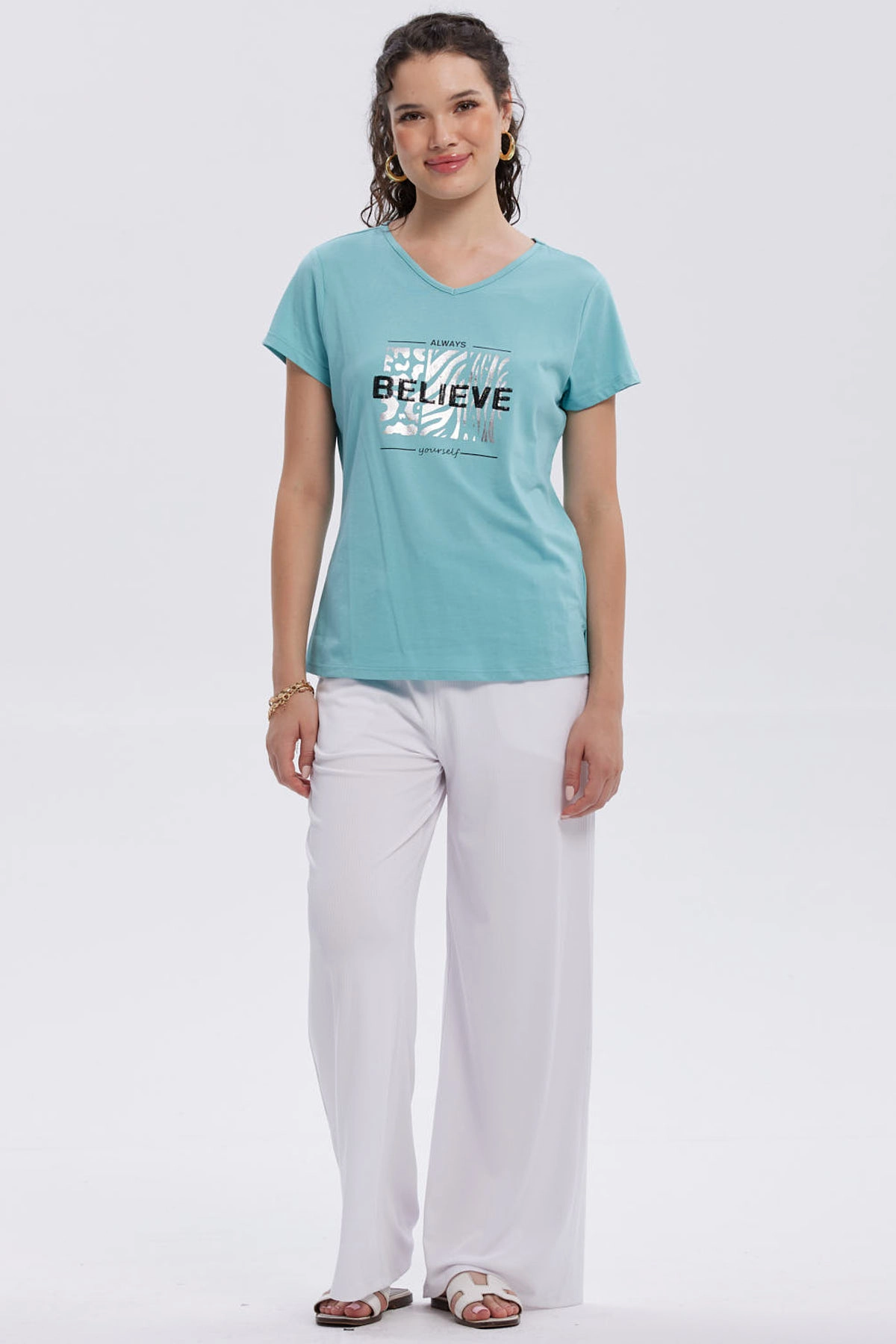 Pantalón Mujer Rib Palazzo Liso Pretina Blanco-3