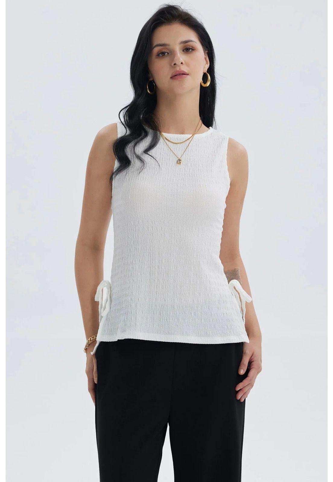 Polera Mujer Textura Abertura Crudo-0