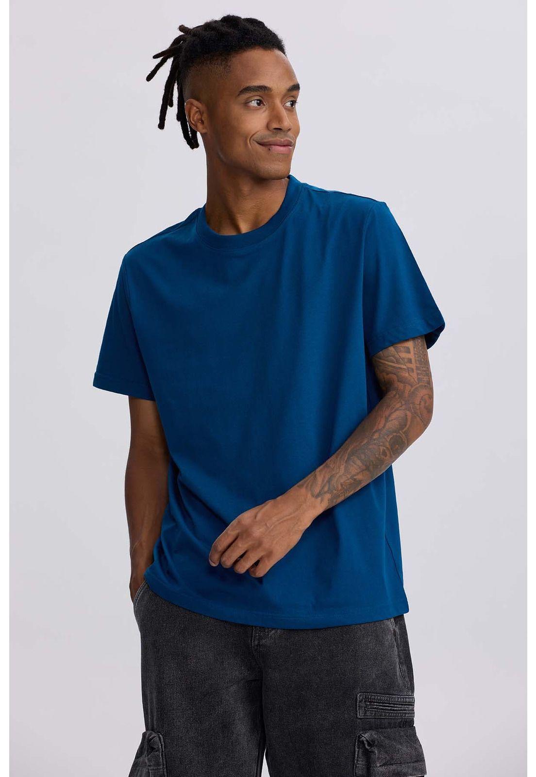 Polera Hombre Regular Fit Básica Azul Petróleo-0