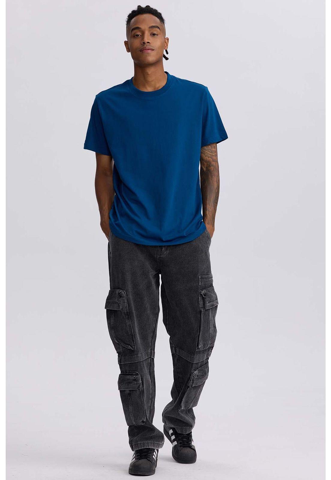 Polera Hombre Regular Fit Básica Azul Petróleo-3