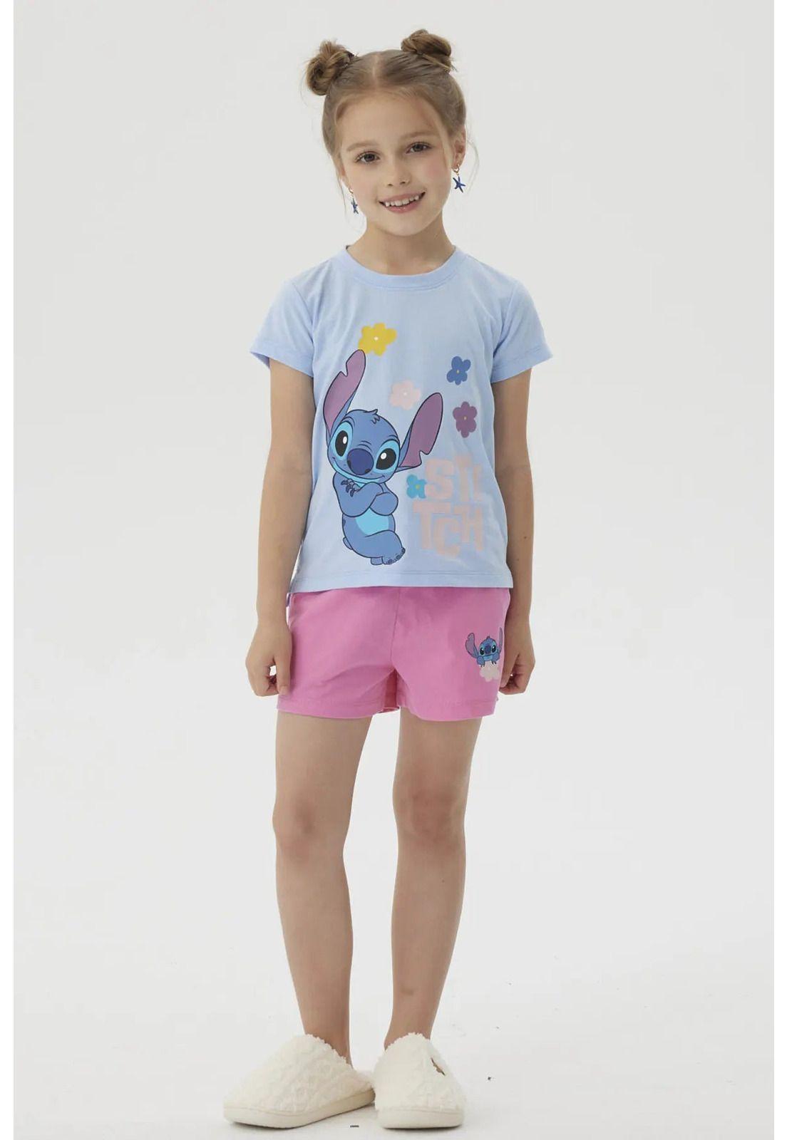 Pijama Niña Short Stitch Celeste-0