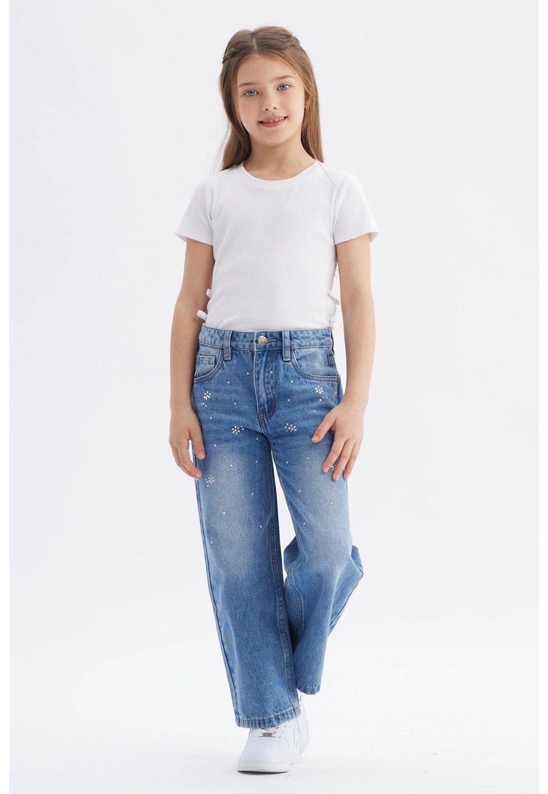 Jeans Niña Wide Leg Strass Azul-3