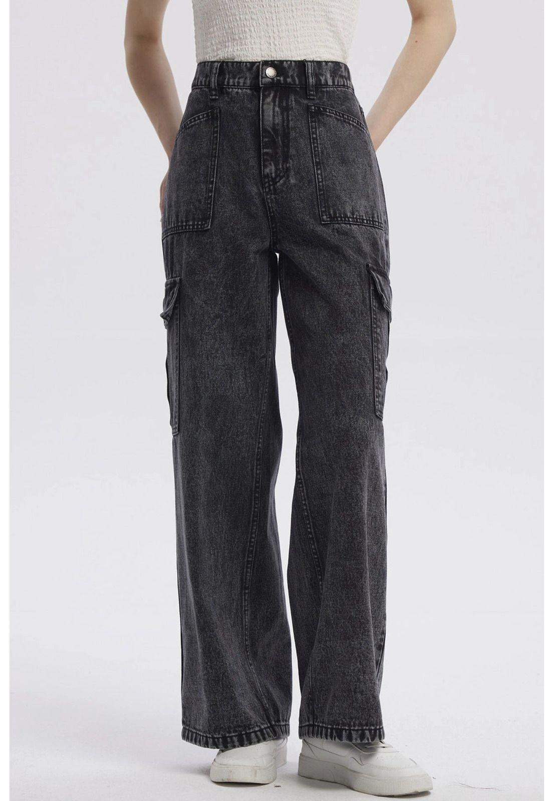 Jeans Mujer Baggy Gris-0