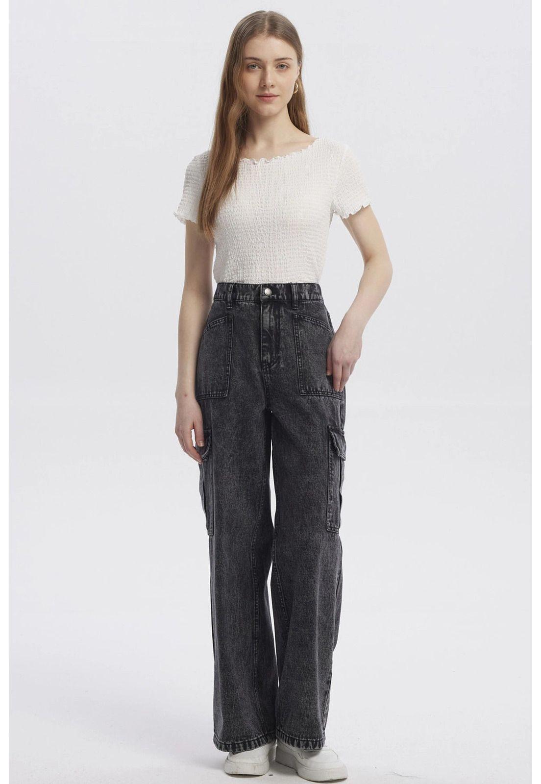 Jeans Mujer Baggy Gris-3