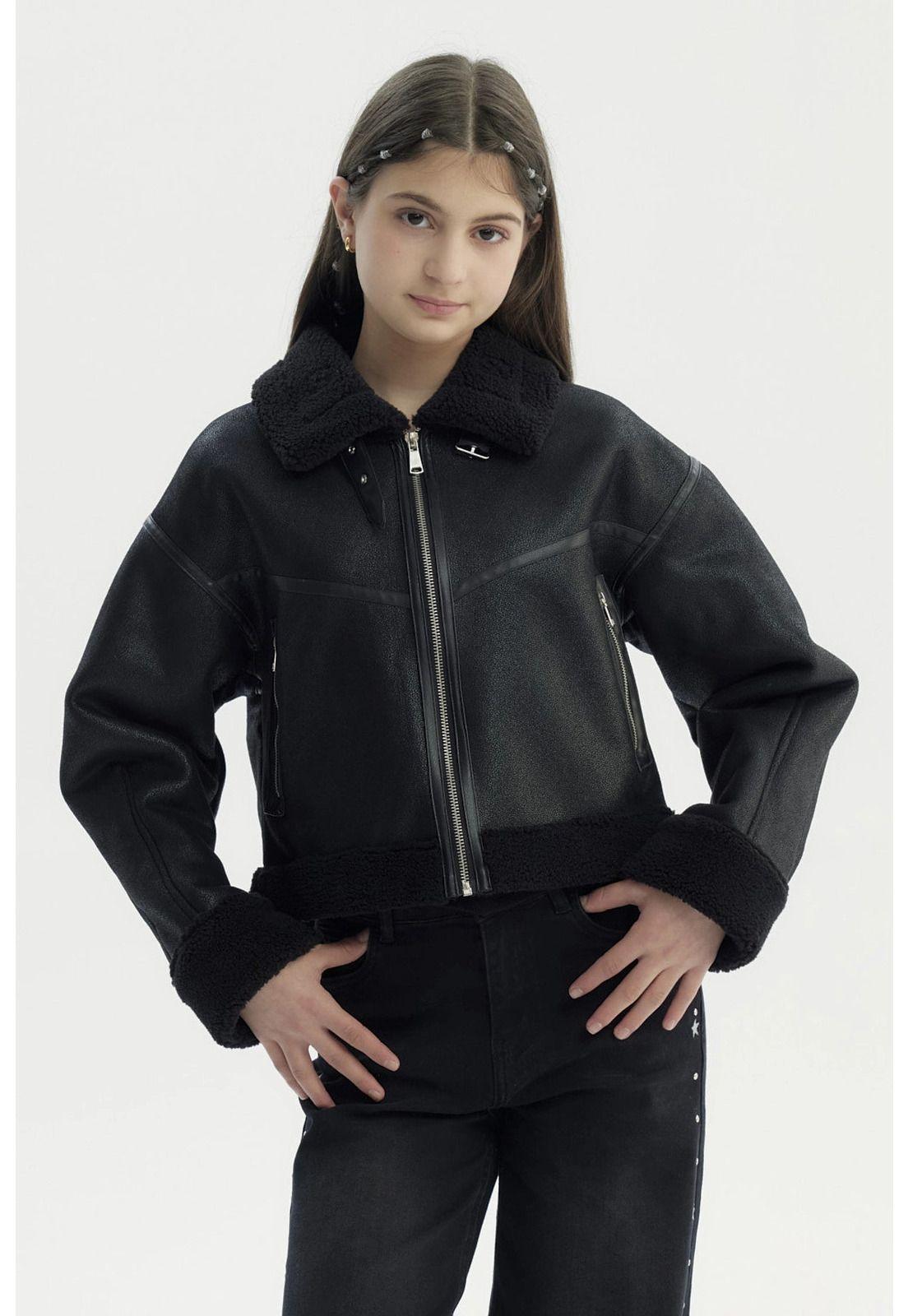 Chaqueta Niña Cuello Camisero Negro-0