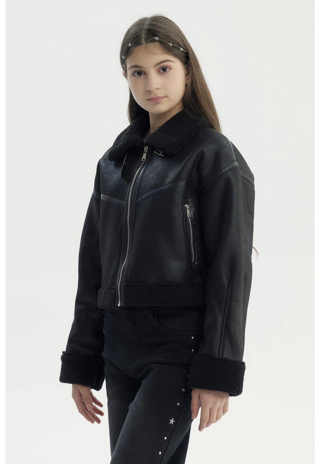 Chaqueta Niña Cuello Camisero Negro-1