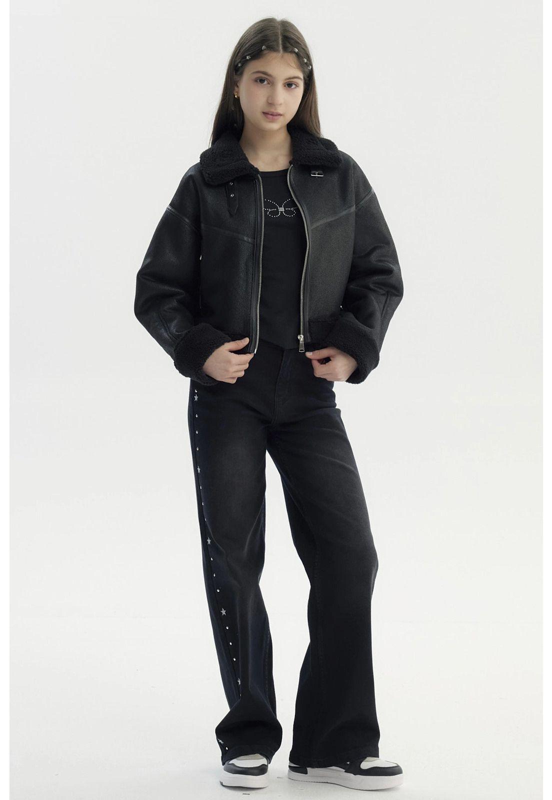 Chaqueta Niña Cuello Camisero Negro-3