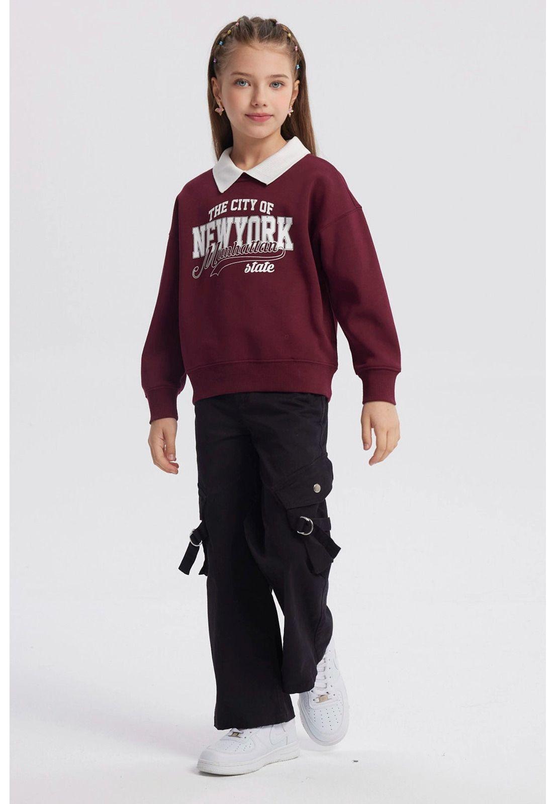 Polerón Niña Cuello Camisero Burdeo - ll-3