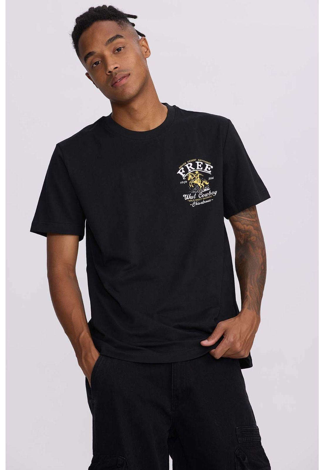 Polera Hombre Doble Print Negro - ll-1