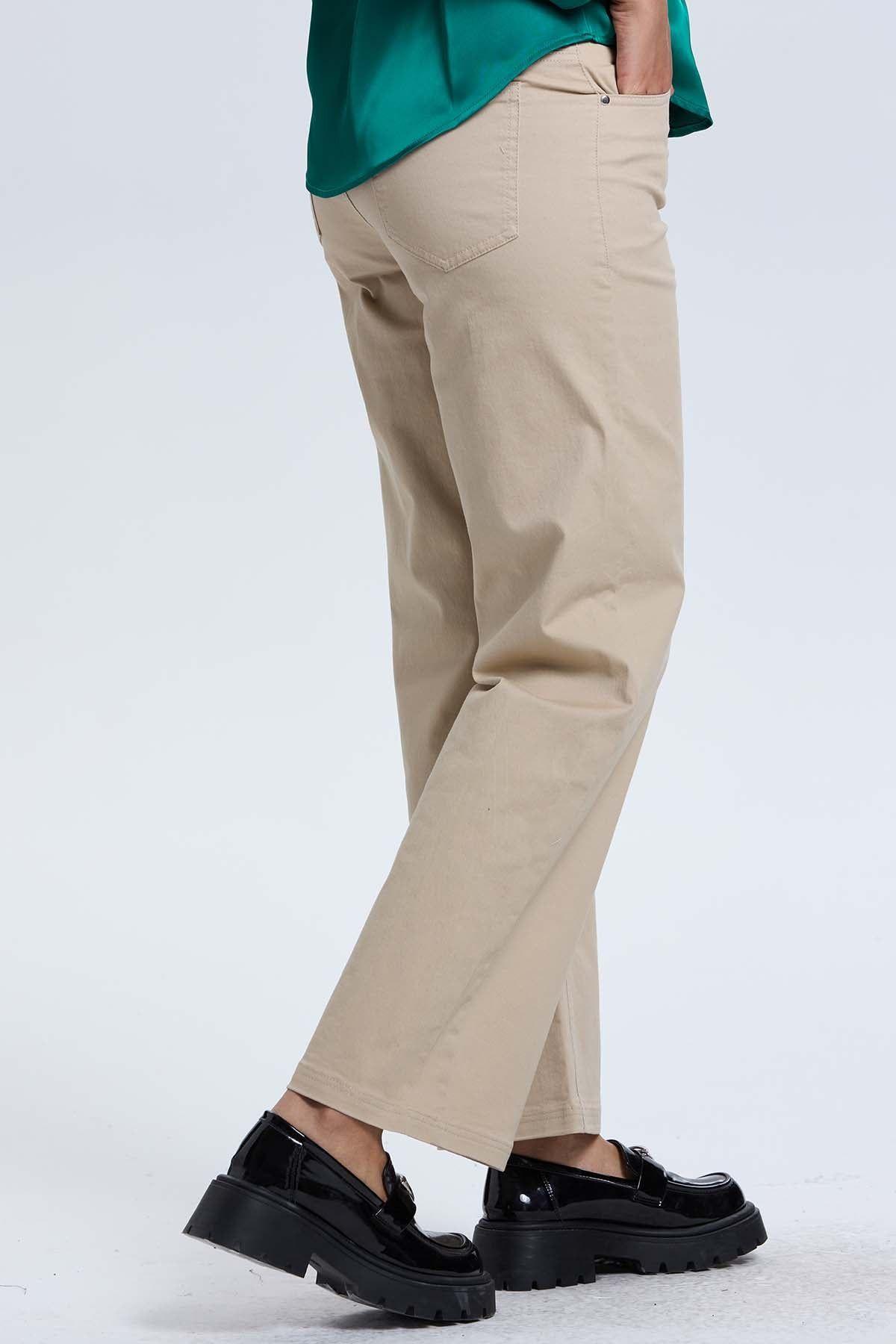 Pantalón Mujer Abotonado Beige-2