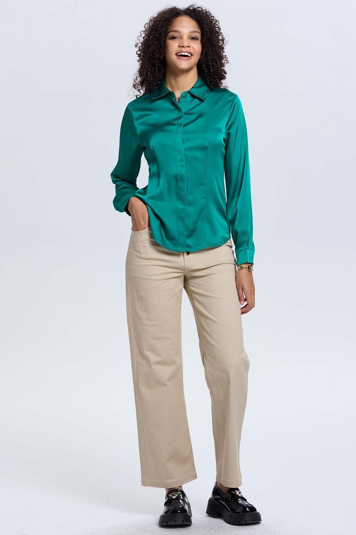 Pantalón Mujer Abotonado Beige-3